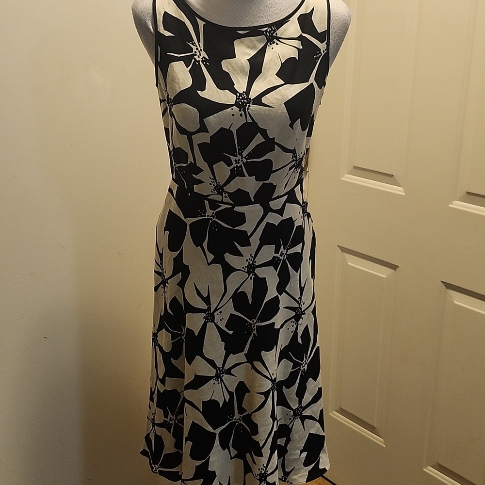 Adrianna Papell Linen Floral Dress Vintage Size 6 Retro